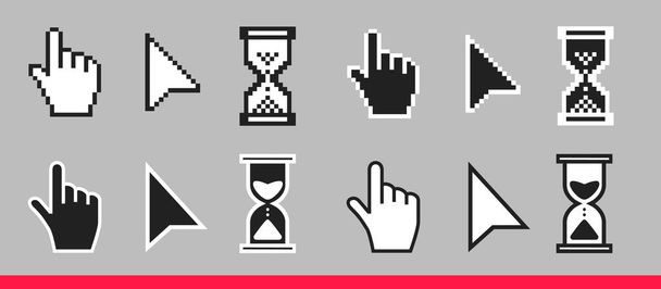 Pointer hand, arrow and hourglass loading clock mouse cursors - Vector, Image
