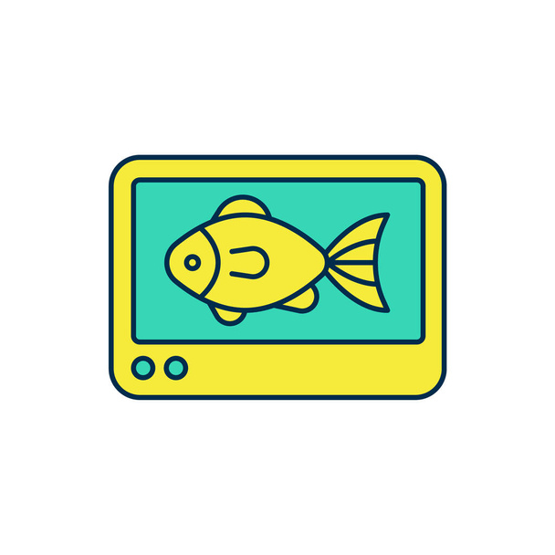 Заполненный контур Fish finder эхо иконки, выделенной на белом фоне. Электронное оборудование для рыбалки. Вектор - Вектор,изображение