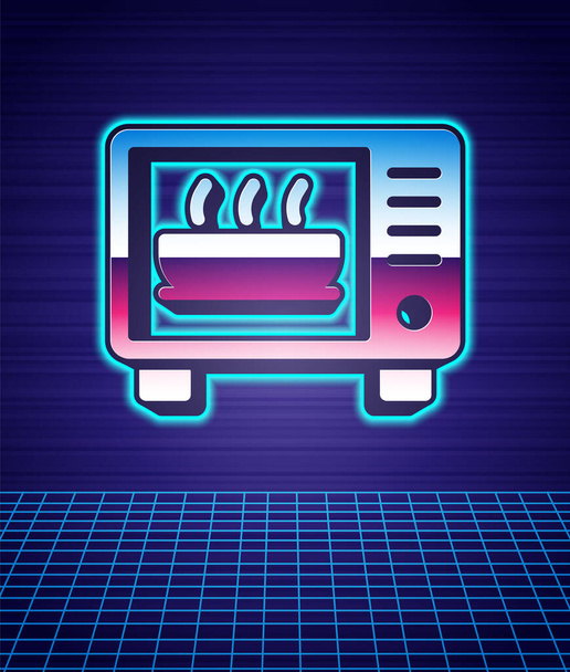 Retro style Microwave oven icon isolated futuristic landscape background. Home appliances icon. 80s fashion party. Vector - Vector, Image