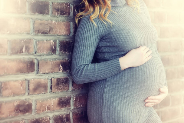 Embarazada joven y hermosa chica en un hogar posando
 - Foto, Imagen