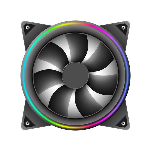 Computer fan with RGB light isolated on white background, vector illustration - Vetor, Imagem