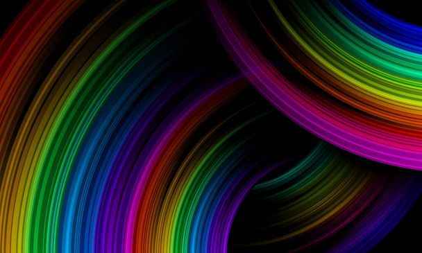 абстрактная кривая радуги цвета движения света пересекаются на темном фоне вектора Дизайн - Вектор,изображение