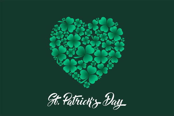 Happy St. Patricks Day hartvormige klaverbladeren. Logo 's en emblemen voor uitnodigingen, kaarten. - Vector, afbeelding