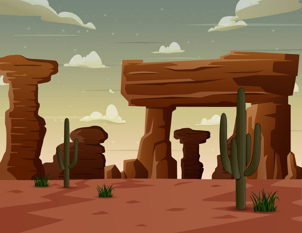 Западный пустынный ландшафт с скальной скалой - Вектор,изображение