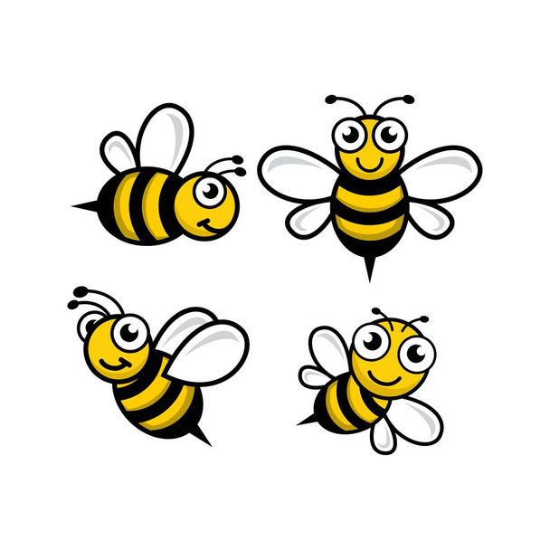 establecer un lindo logotipo de la mascota de la abeja, vector de dibujos animados insecto lindo personaje, mosca de la abeja, icono de la plantilla - Vector, Imagen