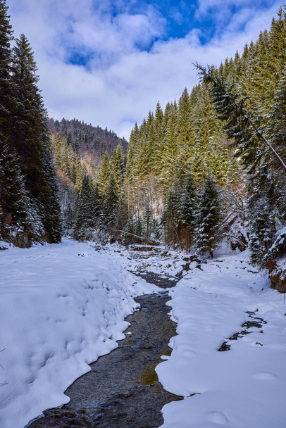 winter images with a mountain river. idyllic landscape - Photo, Image