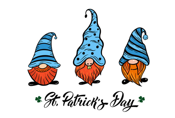 Happy St. Patricks Day funny gnomes. Logos and emblems for invitations, cards. - Vector, Image