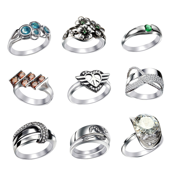 prstenů s drahokamy izolovaných na bílém pozadí - Fotografie, Obrázek