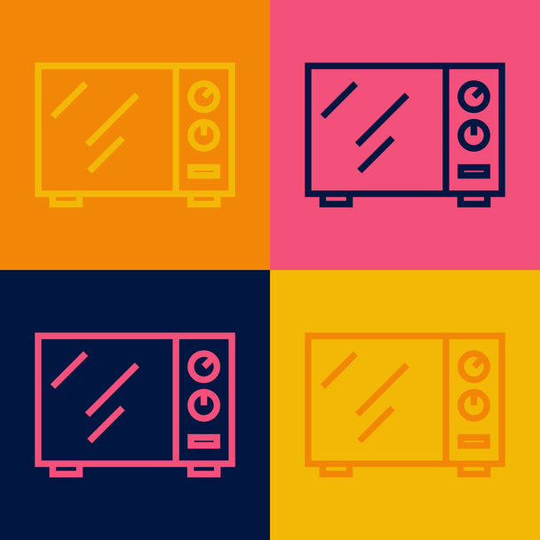 Pop art linea Microonde icona del forno isolato su sfondo a colori. Icona elettrodomestici. Vettore - Vettoriali, immagini
