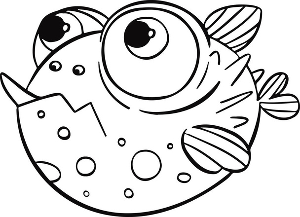línea pez marino bola símbolo vector dibujado a mano - Vector, Imagen