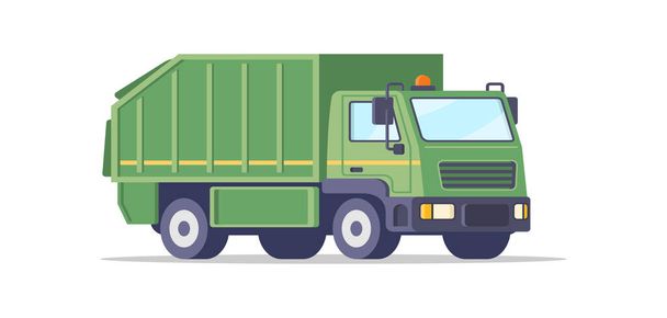 Illustration vectorielle isométrique du fourgon à ordures vert municipal. Véhicule de collecte des déchets transportant - Vecteur, image
