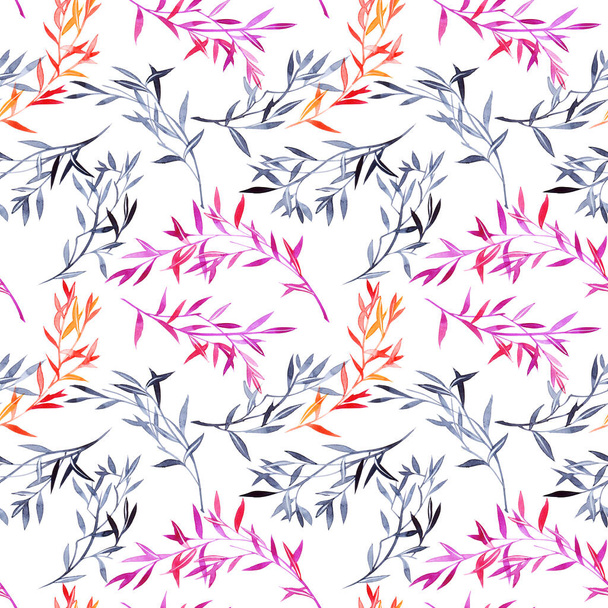 Watercolor seamless pattern of leaves on white background - Fotó, kép