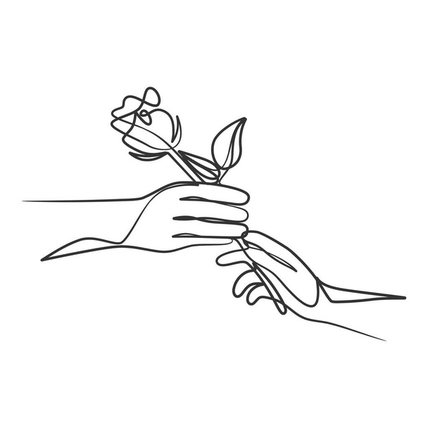 Continuous line art drawing of a hand holding flower. Hand holding flower one line art - ベクター画像