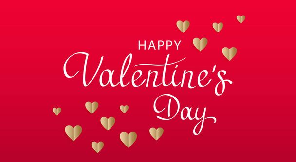 Happy Valentine's Day text, handwritten typographic poster on red background. greeting card happy valentine's day. vector illustration - Vektor, obrázek