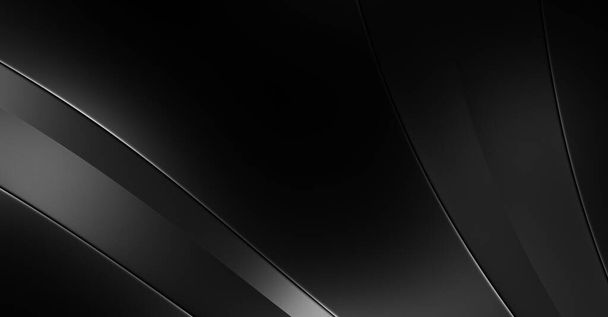 Black curvy pattern surface. 3d illustration. Abstract futuristic background. Minimalist geometric cover design. Warped black stripes. Luxury relief texture wallpaper. Elegant backdrop. - Photo, Image