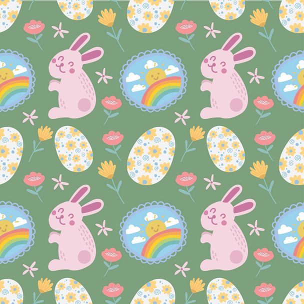 イースターエッグとウサギのかわいい要素シームレスなデザイン - ベクター画像