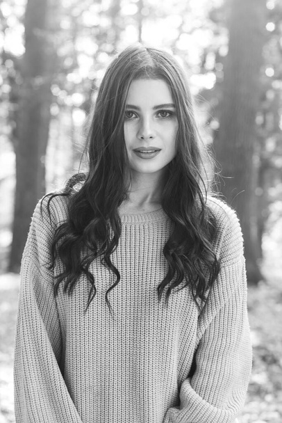 Portrait of a beautiful woman among nature. Black and white color. - Zdjęcie, obraz