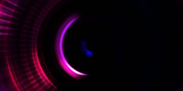 Glowing neon rotating lights. Glossy presentation design template. Photography camera concept. Abstract Background. Spinning rays of light. Motion conceptual wallpaper. Graphic digital illustration.  - Photo, Image