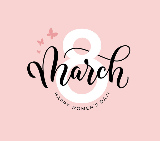 International Women's Day greeting card or banner design with handwritten March text and number 8 in vector. - Vektör, Görsel