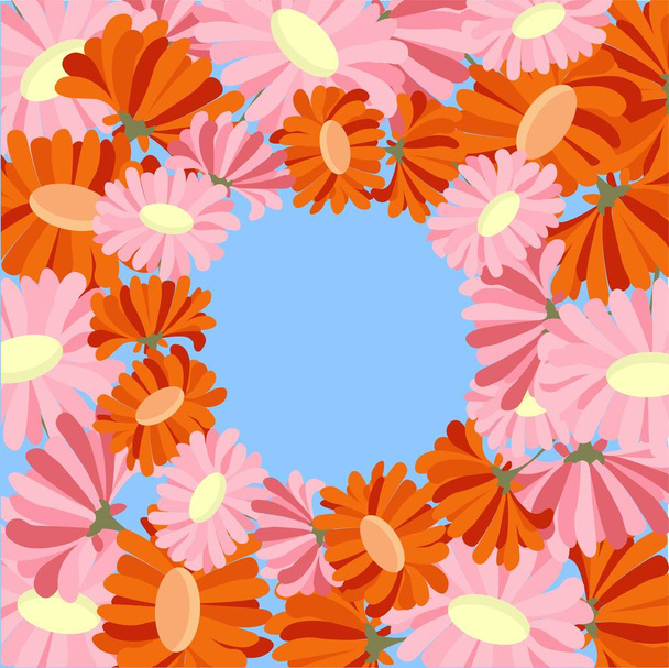 Pink and red flowers on blue background nature spring summer stock vector illustration for web, for print - Vetor, Imagem