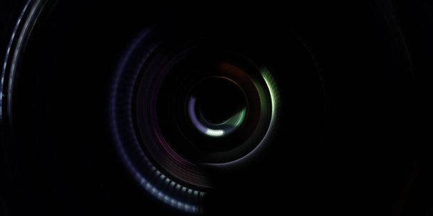 Photography camera concept. Abstract Background. Spinning rays of light. Motion conceptual wallpaper. Graphic digital illustration. Glowing neon rotating lights. Glossy presentation design template. - Photo, Image