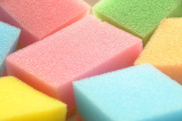 colored sponges,soft,yellow,blue,Pink, green, red - 写真・画像