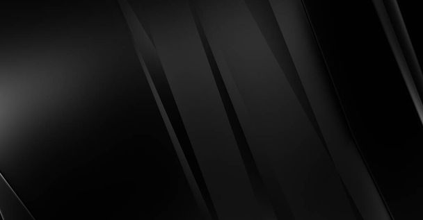 Schwarzer Hintergrund im 3D-Stil mit geometrischen Ebenen. Abstrakte, dunkel futuristische Tapeten. Eleganter Glanzstreifen-Hintergrund. Geometrisches Template-Design für Poster, Broschüren, Präsentation, Website. - Foto, Bild
