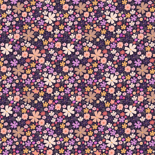 Hand-drawn floral pattern in lilac color, bright background, flowers and patterns. - Vector, imagen