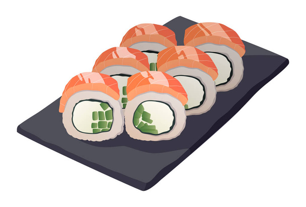 Realistic cooked sushi rolls white background - Vector illustration - Vector, Image