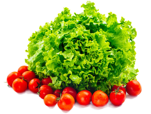 Lettuce Salad And Tomatoes Isolated On White - Foto, immagini