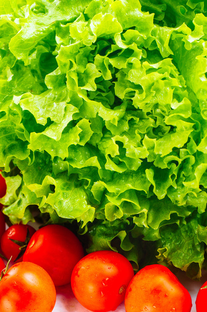 Lettuce Salad And Tomatoes - Fotoğraf, Görsel