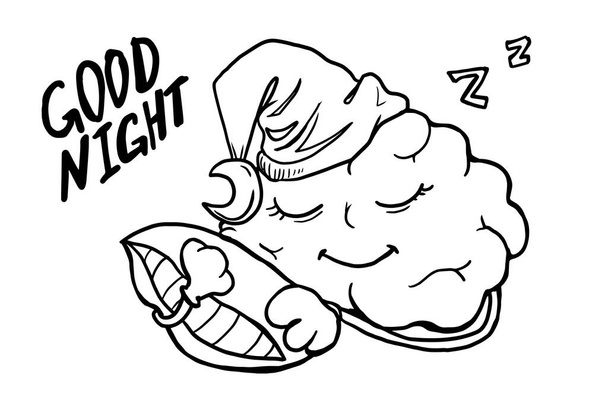Sleeping brain character vector illustration on white background - Vector, Imagen