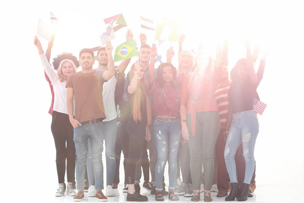 background image of a group of people with their national flags . - Photo, Image