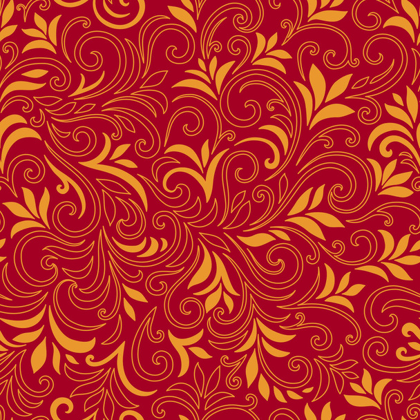 Elegant seamless pattern with leaves and curls. Luxury floral background. Vector illustration, EPS 10. - Vektör, Görsel