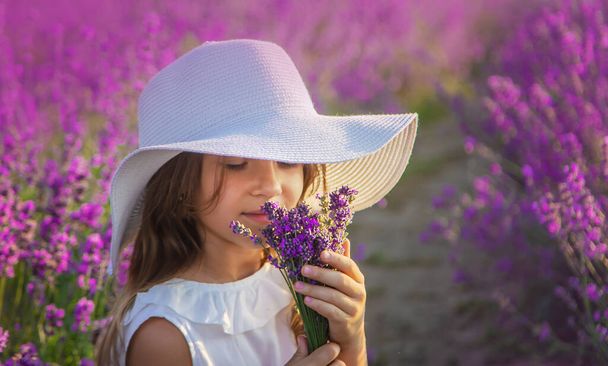 A child in a lavender field. Selective focus. - Foto, imagen