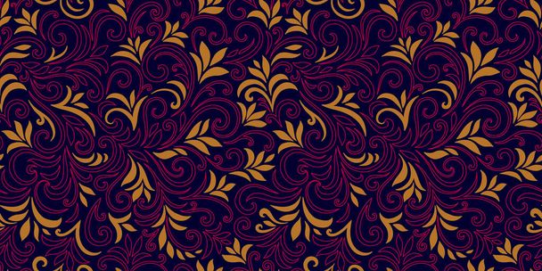 Elegant seamless pattern with leaves and curls. Luxury floral background. Vector illustration, EPS 10. - Vettoriali, immagini