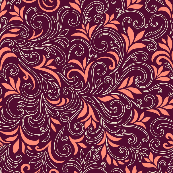 Elegant seamless pattern with leaves and curls. Luxury floral background. Vector illustration, EPS 10. - Vector, Image