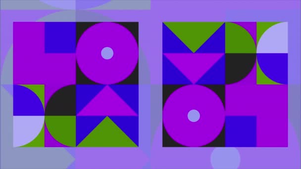 Kleurrijk geometrisch patroon met bewegende figuren in vierkant. Beweging. Prachtig kleurrijk patroon van geometrische vormen. Geometrische kleurrijke figuren in retro stijl - Video