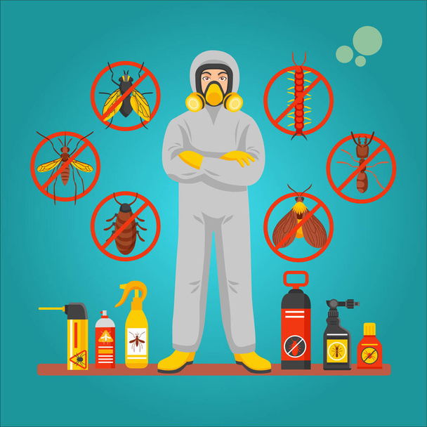 Pest control service vector illustration with exterminator - Vector, Image