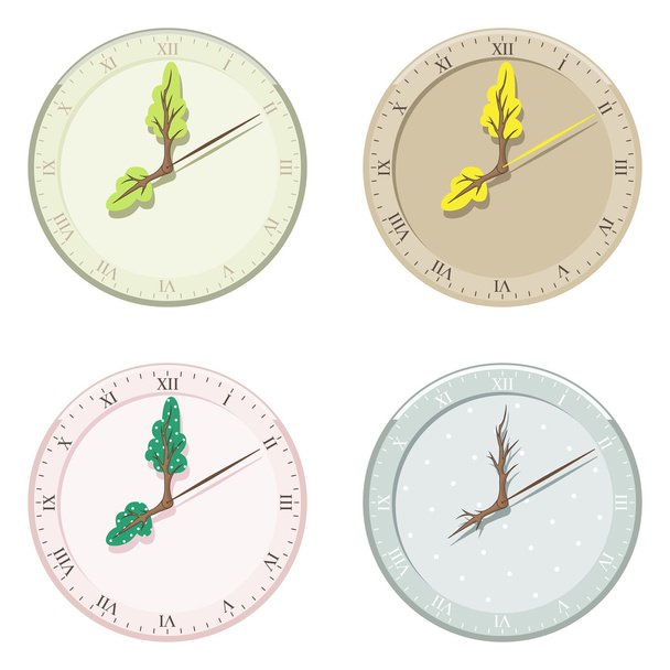 Conjunto de relógio sazonal verão, outono, inverno e primavera
. - Vetor, Imagem