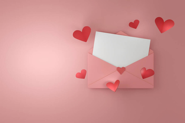 Illustrazione 3d. Busta lettera inviata per posta, per messaggi d'amore. SPAZIO per testo - Foto, immagini