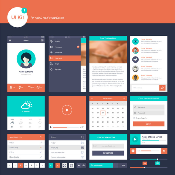 UI e UX kit para design de sites e aplicativos móveis
 - Vetor, Imagem