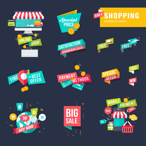 Set of flat design shopping badges and labels - Vector, Image
