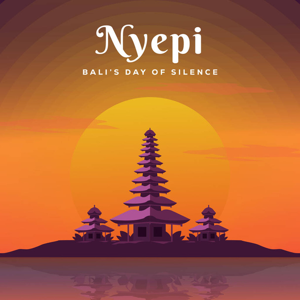 Nyepi illüstrasyon selamı. Bali 'nin Sessizlik Tasarımı Günü - Vektör, Görsel