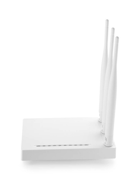 Wi-Fi router with antennas on white background - Foto, afbeelding