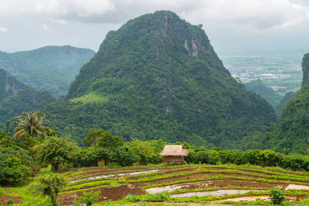 Beau paysage de Doi Pha Mi une chaîne de montagnes complexe dans le district de Mae Sai de la province de Chiang Rai en Thaïlande en saison des pluies. - Photo, image