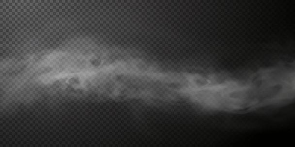 Vector isolated smoke PNG. White smoke texture on a transparent black background. Special effect of steam, smoke, fog, clouds. - Vektor, Bild