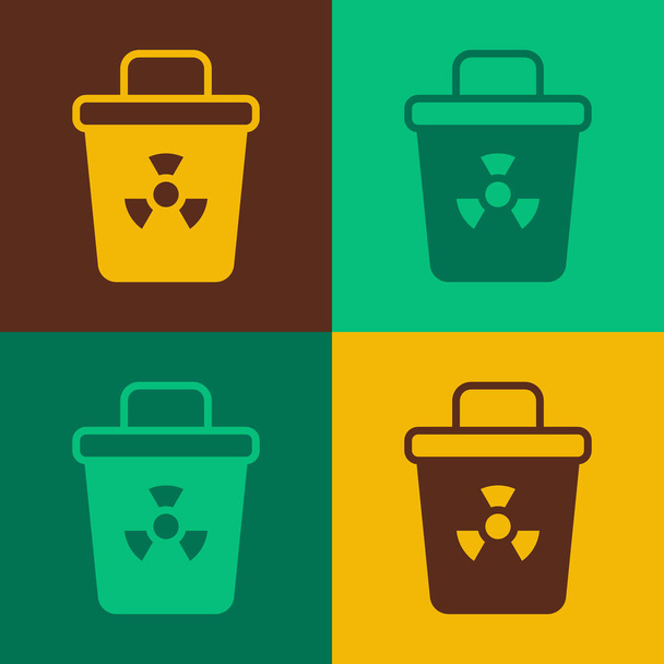 Pop art Infectious waste icon isolated on color background. Tank for collecting radioactive waste. Dumpster or container. Biohazardous substances.  Vector - Vector, Image