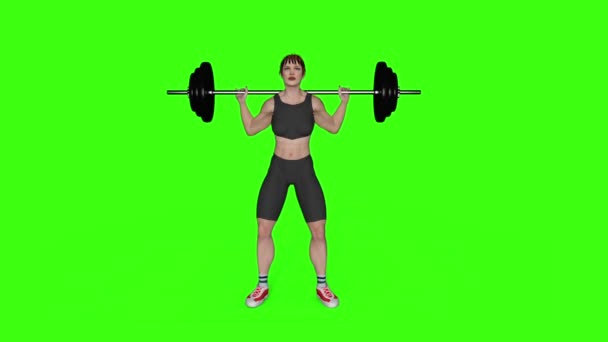 fille bodybuilder soulève la barre, boucle, animation, fond vert - Séquence, vidéo