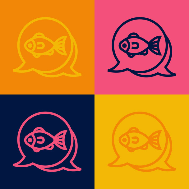 Pop art line Fish icon isolated on color background.  Vector - Vector, Image